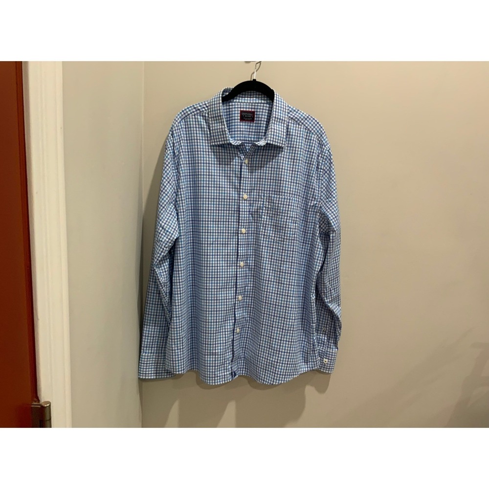 UNTUCKit Lehman Mens XXL Regular Fit Blue Gingham Performance Shirt 40096
